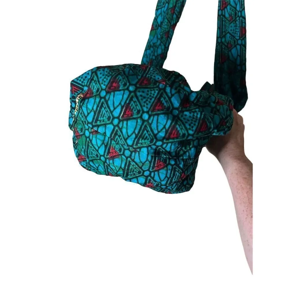 Handmade Blue Teal Hippie Hobo Shoulder Bag with Floral Prints